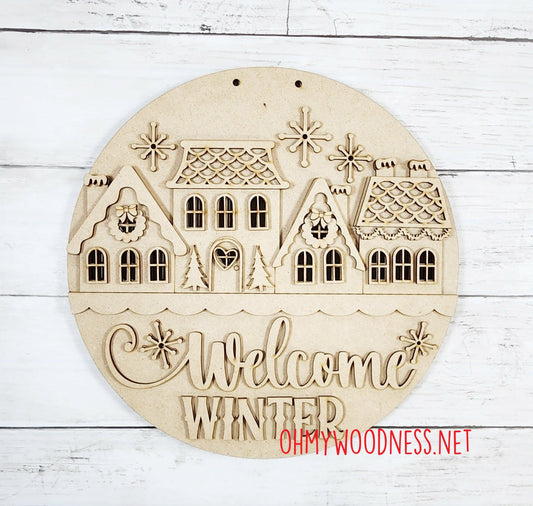 Welcome to Winter Round Door Hanger - 10.5 inches - DIY