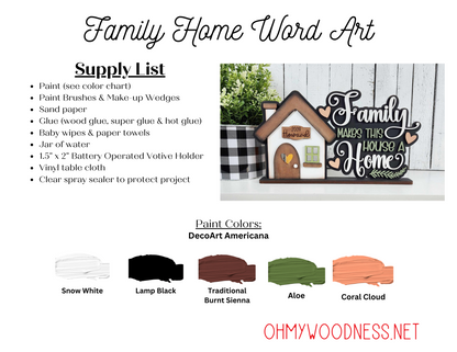 Family Home Word Art Shelf Sitter - DIY