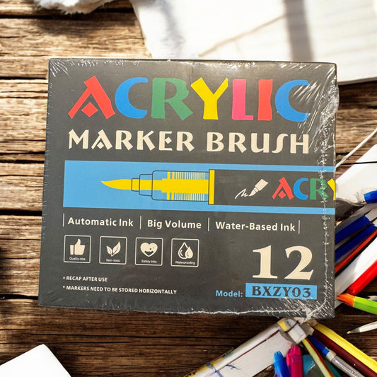 12 Colors Acrylic Paint Makers - Brush tip